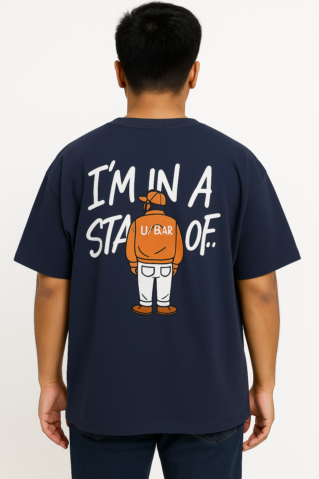 Full Back printed Oversize T-Shrit Navy